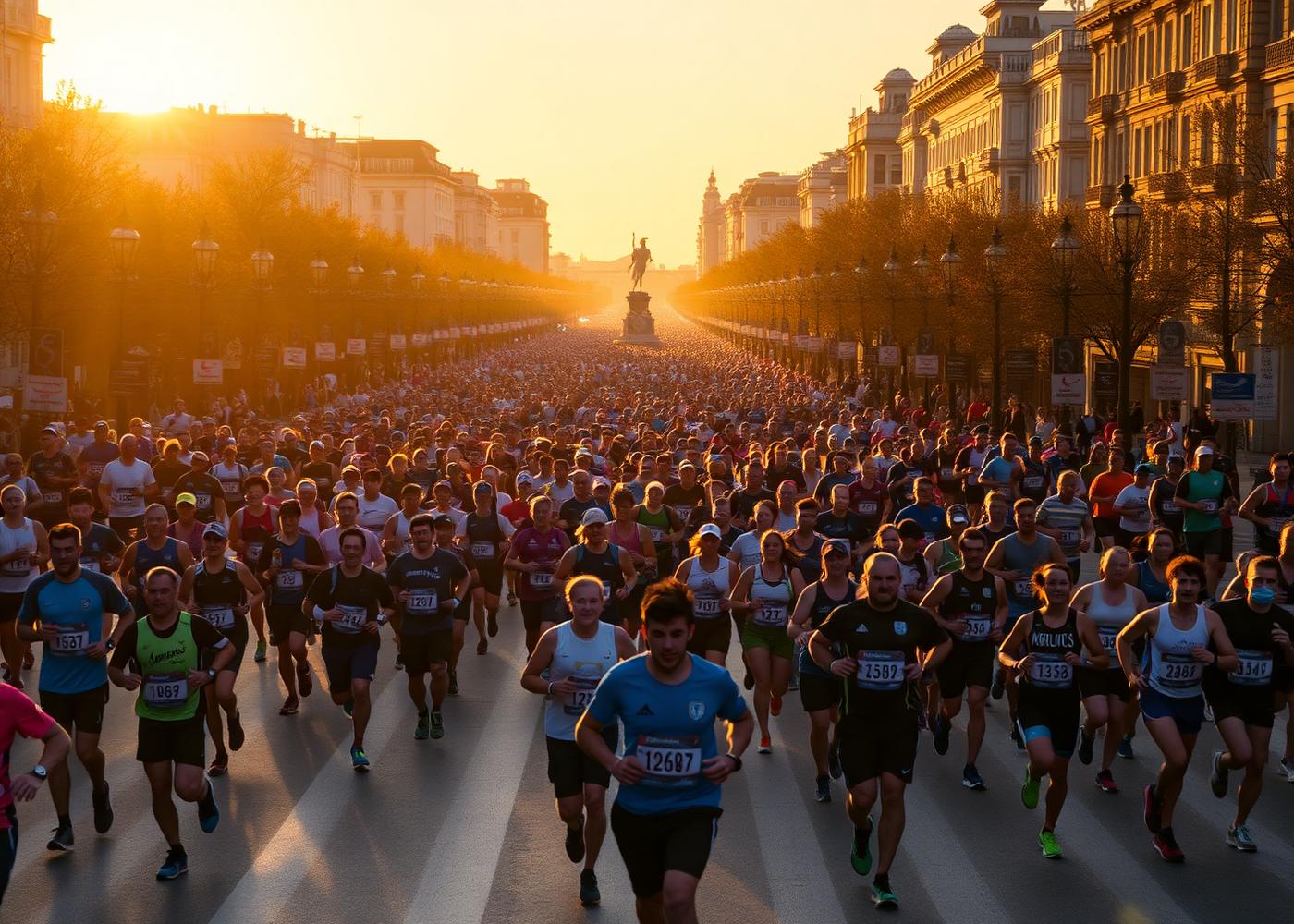 Corredores atravesando Gran Vía durante el maratón de Madrid